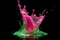 Close-up view of macro green and purple color mix liquid splash background