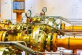 Close-up view of the main valves of a natural gas distribution station Royalty Free Stock Photo