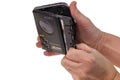 Close-up view of male hand inserting audio cassette TDK into SONY Walkman cassette recorder.