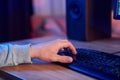 Close up view of man`s hand typing on the PC`s keyboard Royalty Free Stock Photo