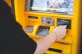 Close up view man using credit card to withdrawing money from Atm machine Royalty Free Stock Photo