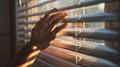 close up view of man& x27;s hand spreading blinds. Royalty Free Stock Photo