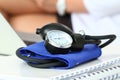 Close up view of manometer laying on medical doctor working table Royalty Free Stock Photo