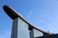 Close up view of marina bay sands sky walk from ground with background of blue sky