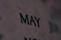 Close-up view of the May month on the calendar