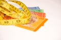 Measurement tape on malaysia notes Royalty Free Stock Photo