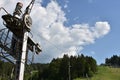 Close up view on mechanism of surface lift which pull up skiers uphill.