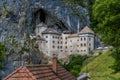 A close up view of the medieval castle built into the cliff face at Predjama, Slovenia Royalty Free Stock Photo