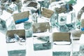 Close up view of melting transparent clear square ice cubes Royalty Free Stock Photo