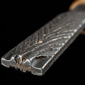 Close-up view of a metal rasp tool. It features a flat, elongated shape with an intricate, Royalty Free Stock Photo