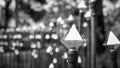 Close up view of Metallic fence, selective focus in monochrome, shallow depth of field