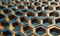 close-up view metallic surface with repeating pattern hexagonal shapes, creating textured and visually Royalty Free Stock Photo