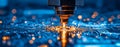 A close-up view of a microchip being precisely engraved on a blue circuit board, emphasizing innovation in the
