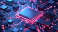 Close up view of a microchip revealing intricate design of integrated circuits for detailed analysis Royalty Free Stock Photo