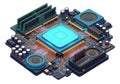 Close-up view of a microcontroller board with central processing unit and memory modules Royalty Free Stock Photo