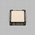 Close-up view of a microprocessor chip with exposed pins on a transparent grid background Royalty Free Stock Photo