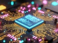 Close-up view of a microprocessor on a circuit board Royalty Free Stock Photo