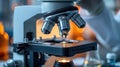 A Close-Up View of a Microscope in a Laboratory Setting Royalty Free Stock Photo