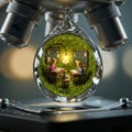 A close-up view of a microscope reveals a tiny, imaginative world Royalty Free Stock Photo