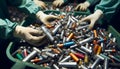 Close-up view of mixed lithium batteries sorted at e-waste recycling facility Royalty Free Stock Photo