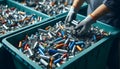 Close-up view of mixed lithium batteries sorted at e-waste recycling facility Royalty Free Stock Photo