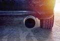 Close up view of modern car powerful exhaust pipe