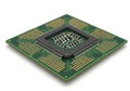 Close-up view of a modern central processing unit (cpu) chip on a green circuit board Royalty Free Stock Photo