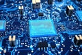 Close-up View of a Modern Circuit Board with Microprocessor Royalty Free Stock Photo
