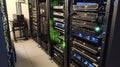 Close-up view of modern raid array with multiple hard drives in controlled data center environment