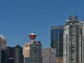 Close-up view of the modern skyline of Calgary downtown in Alberta, Canada on sunny day in autumn season. Royalty Free Stock Photo