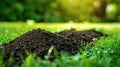 A Close-Up View of a Molehill in a Lush Green Lawn Royalty Free Stock Photo
