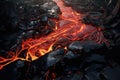 close up view of a molten lava field