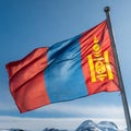 Close-up view of the Mongolia National Flag waving in the wind Royalty Free Stock Photo