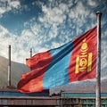 Close-up view of the Mongolia National Flag waving in the wind Royalty Free Stock Photo