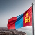 Close-up view of the Mongolia National Flag waving in the wind Royalty Free Stock Photo