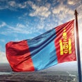 Close-up view of the Mongolia National Flag waving in the wind Royalty Free Stock Photo