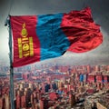 Close-up view of the Mongolia National Flag waving in the wind Royalty Free Stock Photo