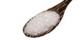 Close-up view of monosodium crystals Glutamate, MSG, is in a wooden spoon. Royalty Free Stock Photo