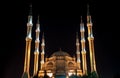 The close up view mosque at night, city background