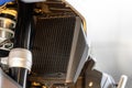 Close-up view of motorcycle radiator showcasing intricate design and cooling efficiency features Royalty Free Stock Photo