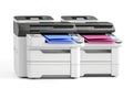 A close-up view of a multi-function printer with four different color cartridges Royalty Free Stock Photo