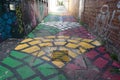 A close up view of the multicoloured brick road