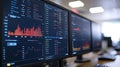 Financial Data Analysis on Multiple Monitors Royalty Free Stock Photo