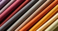 Diagonal Rows of Colorful Fabric Swatches in Various Hues textile material Royalty Free Stock Photo