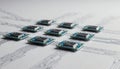Close-up view of multiple microcontrollers on a circuit board design background Generative AI Royalty Free Stock Photo