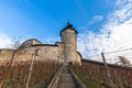 Close up view of the Munot fortification surrounded by vineyard in center of Schaffhausen city center on sunny day in autumn with Royalty Free Stock Photo