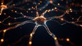 Close-up view of a neuron with glowing connections, showcasing complexity of brain function Royalty Free Stock Photo