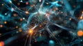 close up view of neuron showcasing intricate connections and glowing synapses, representing deep learning and computation in Royalty Free Stock Photo