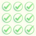Nine Green Checkmark Icons on White Background Royalty Free Stock Photo