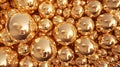 Close-up view of numerous reflective golden spheres packed tightly